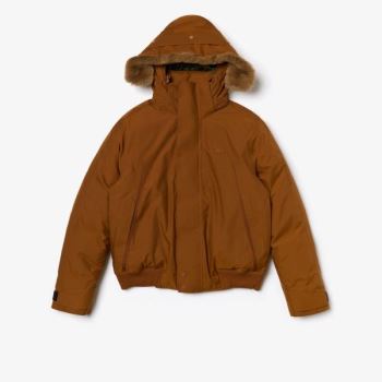 Lacoste Detachable Faux Fur Hood Short Quilted Parka Pánské - Parka Hnědé / Hnědožlutý Zelene | CZ-r